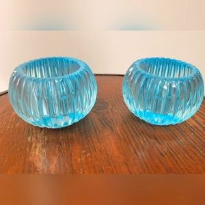 Blue Waterford Cut Crystal Votive Candle Holder Lot Of 2